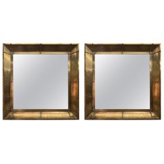 Pair Of Large Italian Modern Square Bronze Mirrors