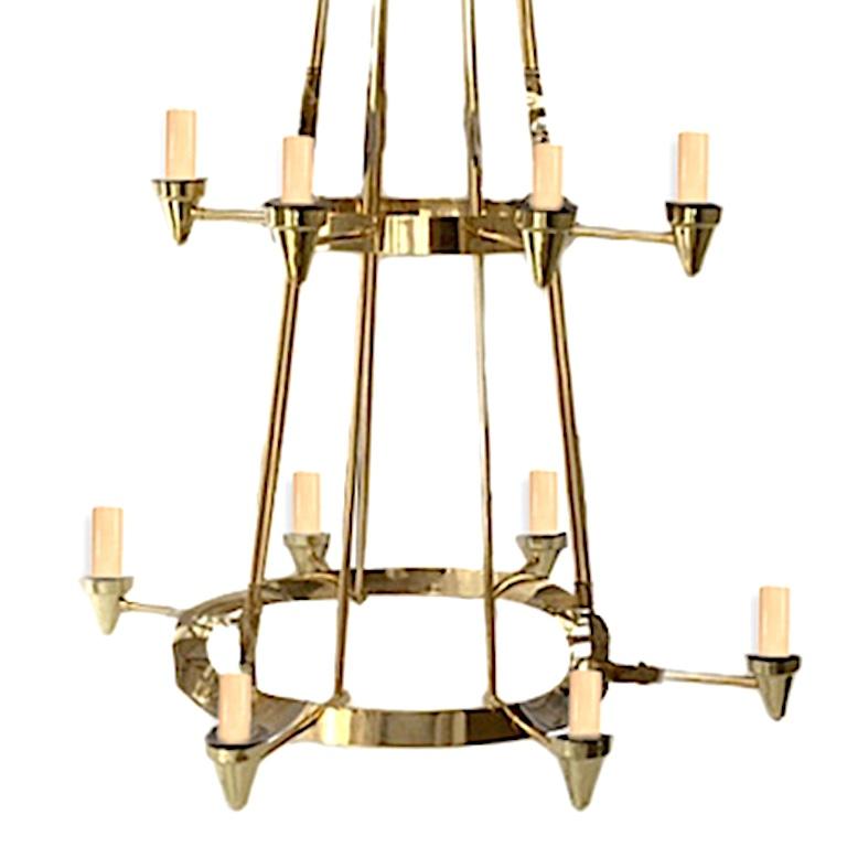 Gilt Pair of Large Italian Moderne Chandeliers. Sold Individually. For Sale