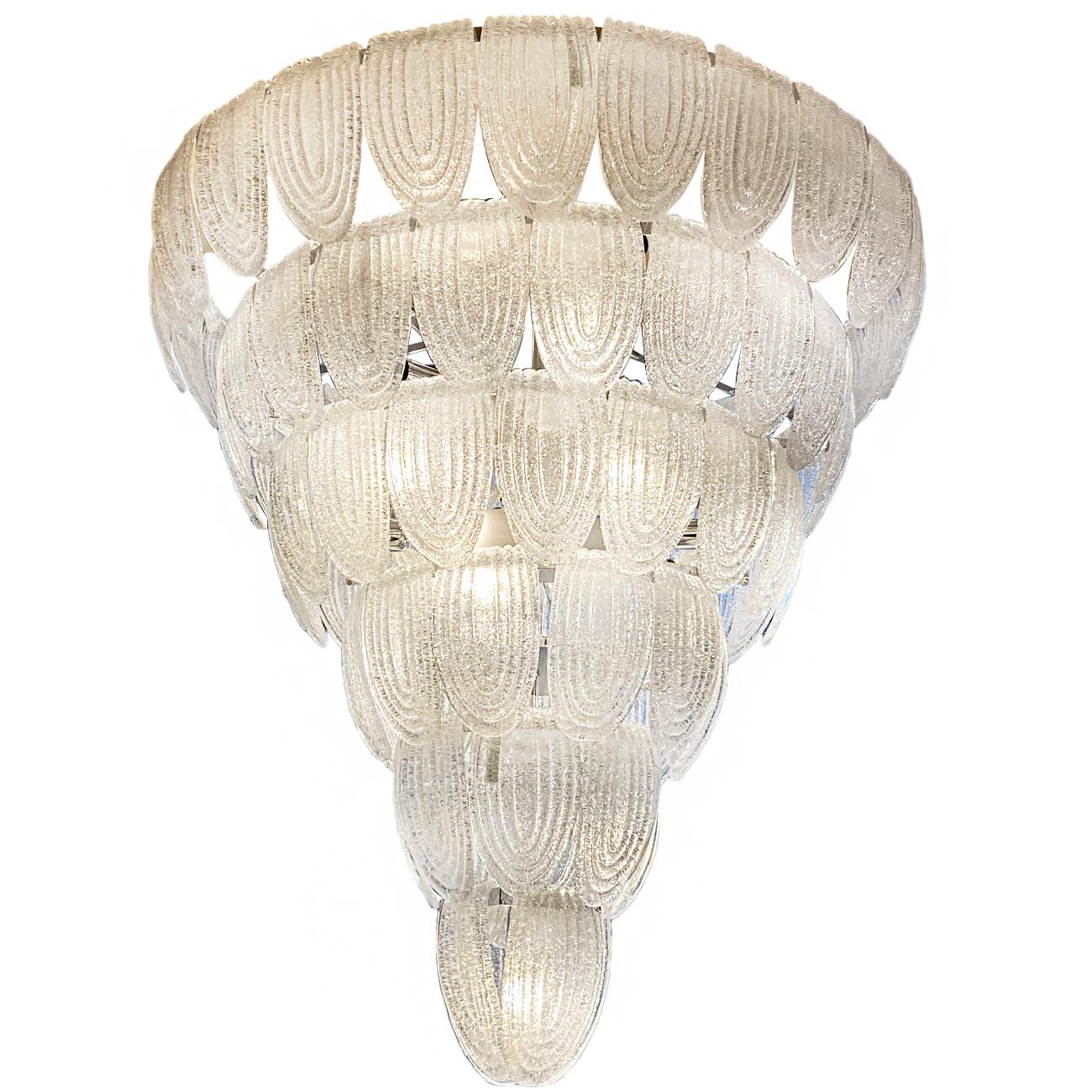 A pair of large circa 1960s Italian molded glass light fixtures with interior lights and nickel-plated body. Sold individually.

Measurements:
Diameter: 40