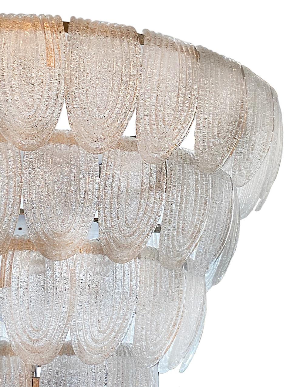 Mid-20th Century Pair of Large Italian Molded Glass Chandeliers, Sold Individually For Sale