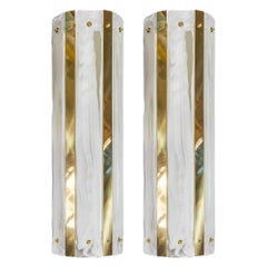 Pair of Large Italian Murano Glass and Brass Wall Light Sconces