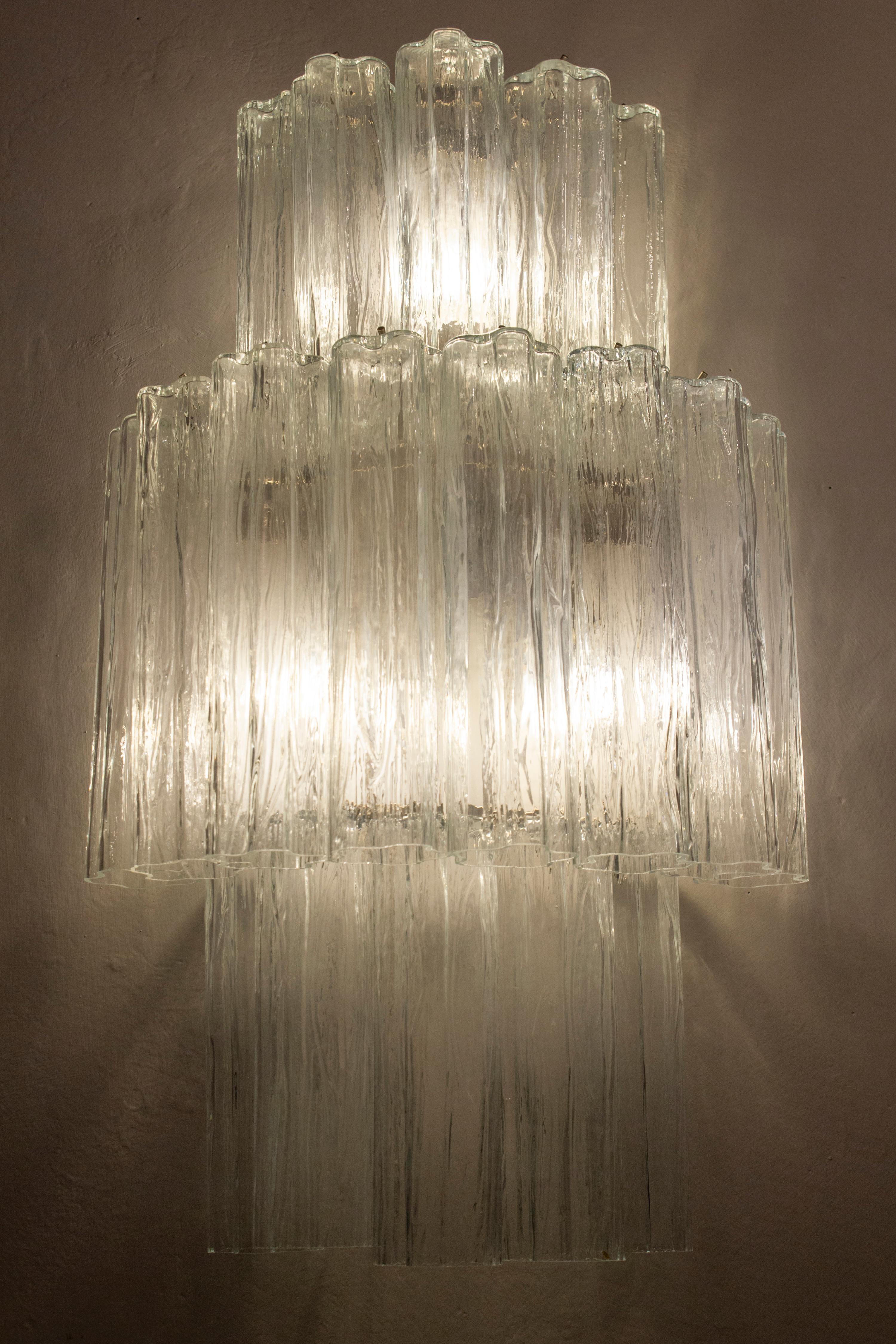 Blown Glass Pair of Large Italian Murano Glass Sconces or Wall Lights  1990' For Sale