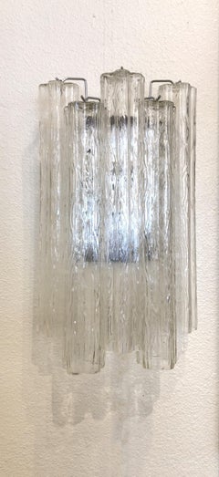 Pair of Large Italian Murano Glass “Tronchi” Wall Sconces by Venini