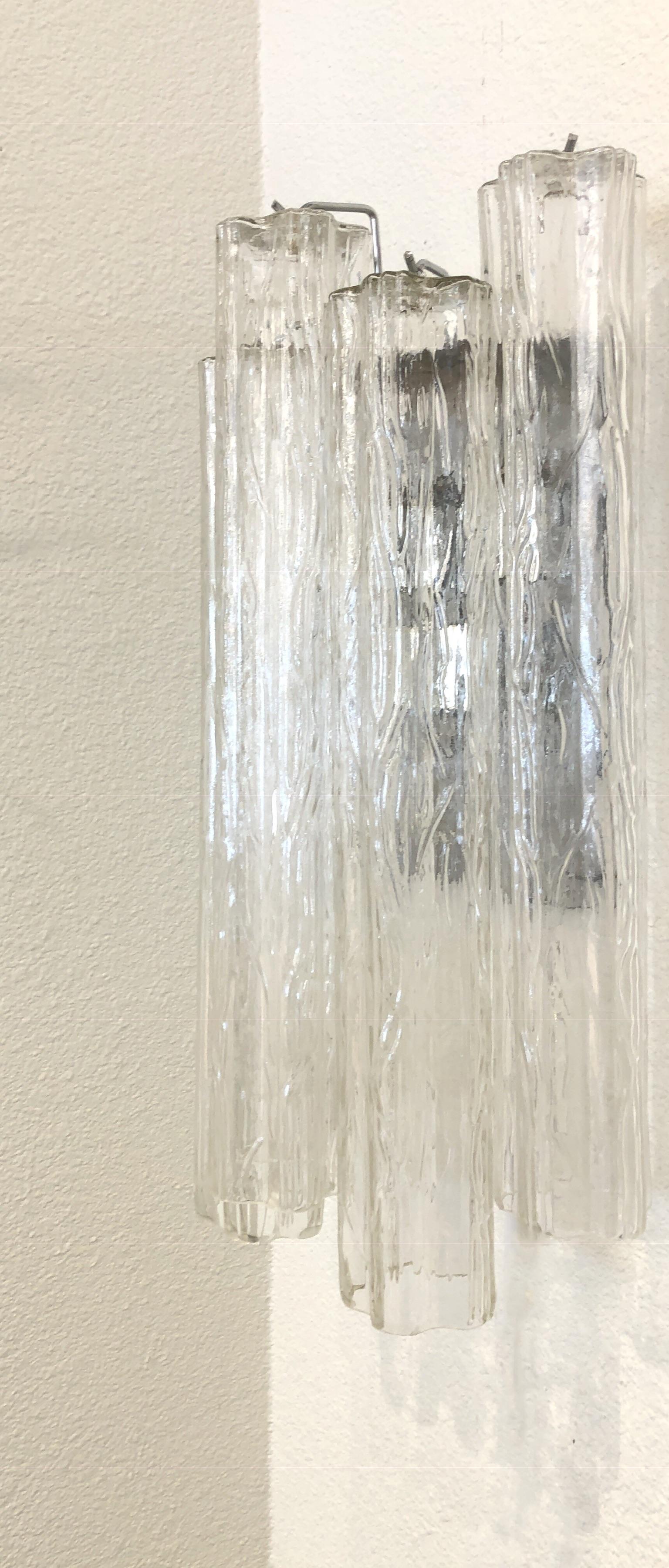 Modern Pair of Large Italian Murano Glass “Tronchi” Wall Sconces by Venini