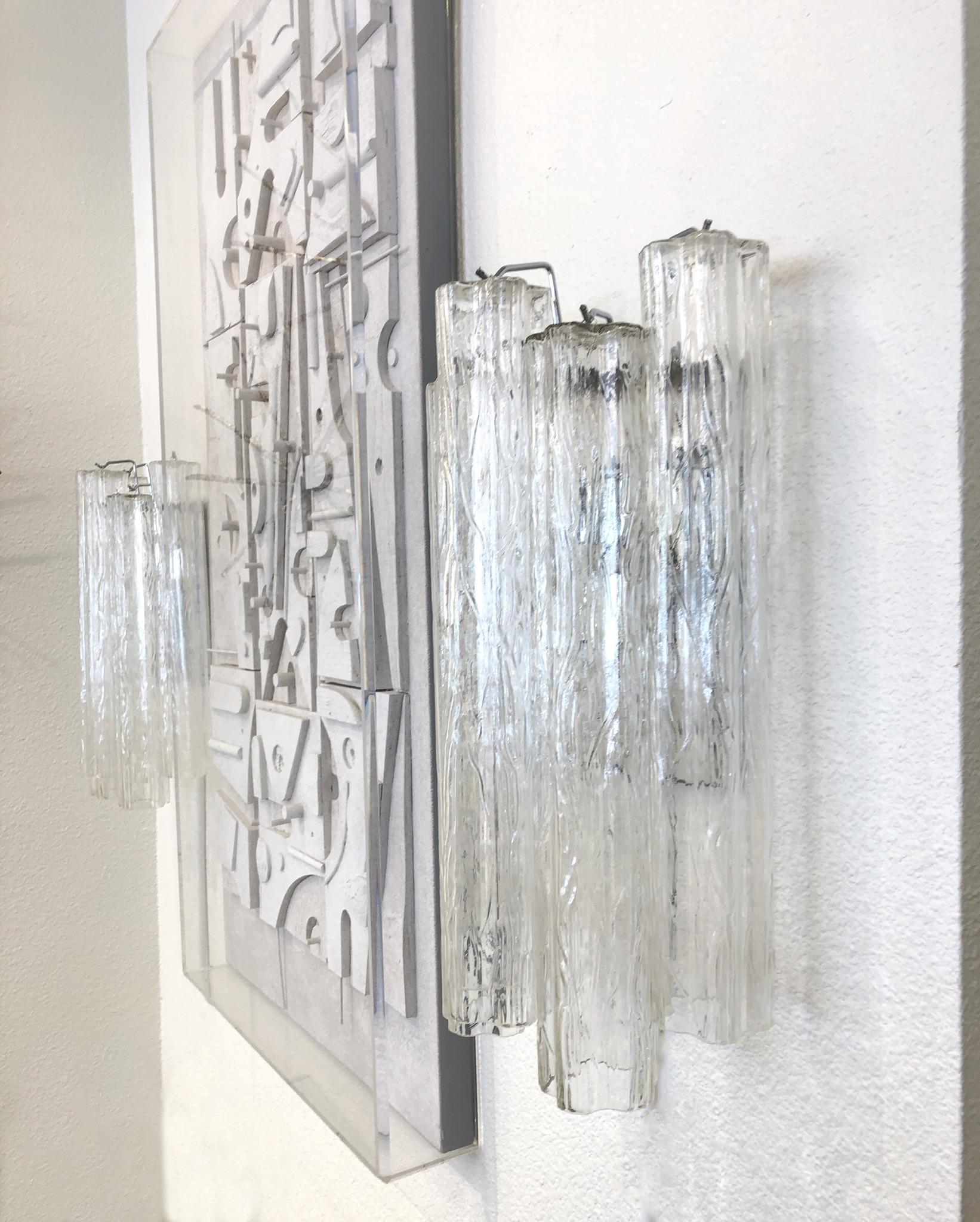 Pair of Large Italian Murano Glass “Tronchi” Wall Sconces by Venini In Excellent Condition In Palm Springs, CA