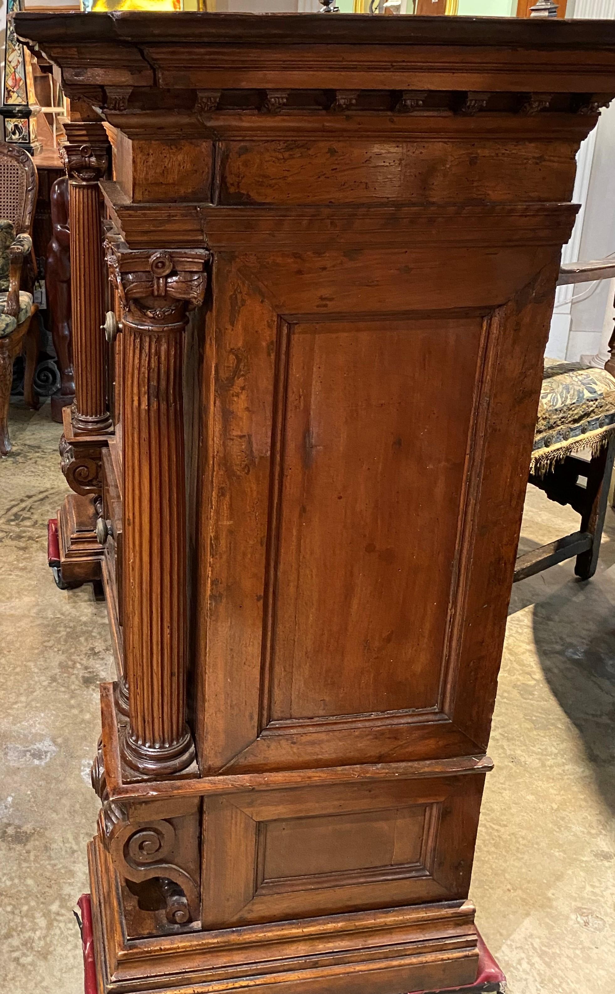 Pair of Large Italian Neoclassical Walnut Architectural Cabinets In Good Condition For Sale In Milford, NH