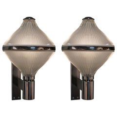 Pair of Large Italian Nickel and Glass Wall Sconces