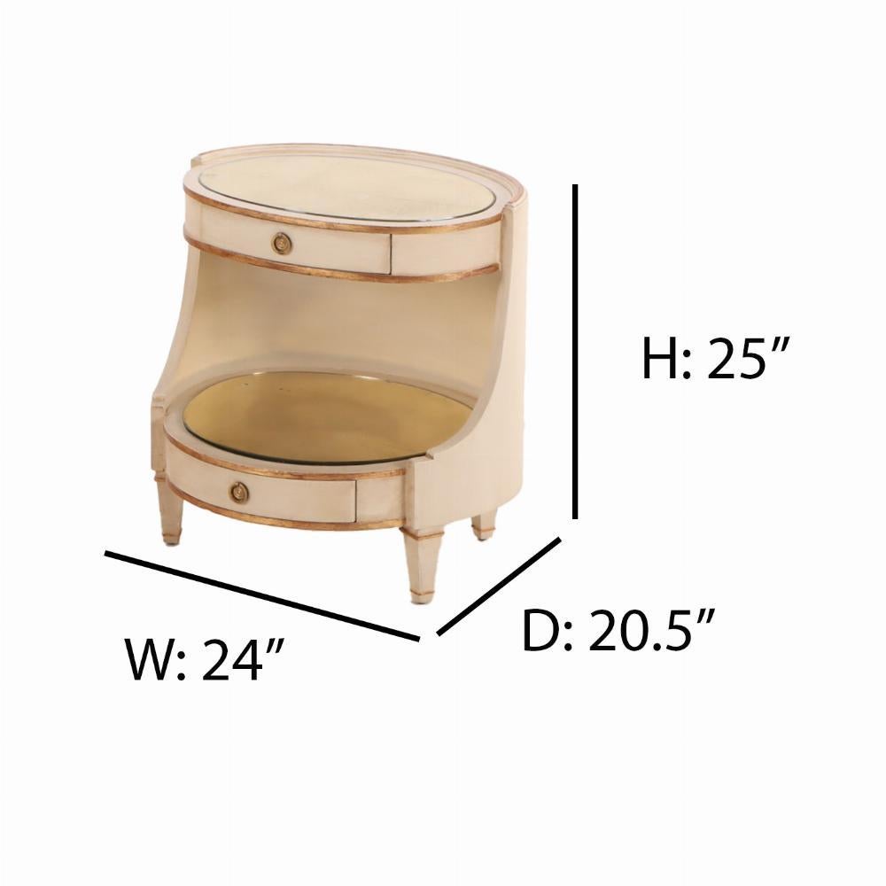 Glass Pair of large Italian painted and giltwood oval nightstands, C 1950.
