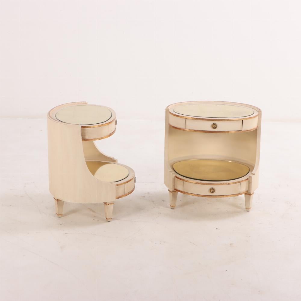 Pair of large Italian painted and giltwood oval nightstands, C 1950. 1