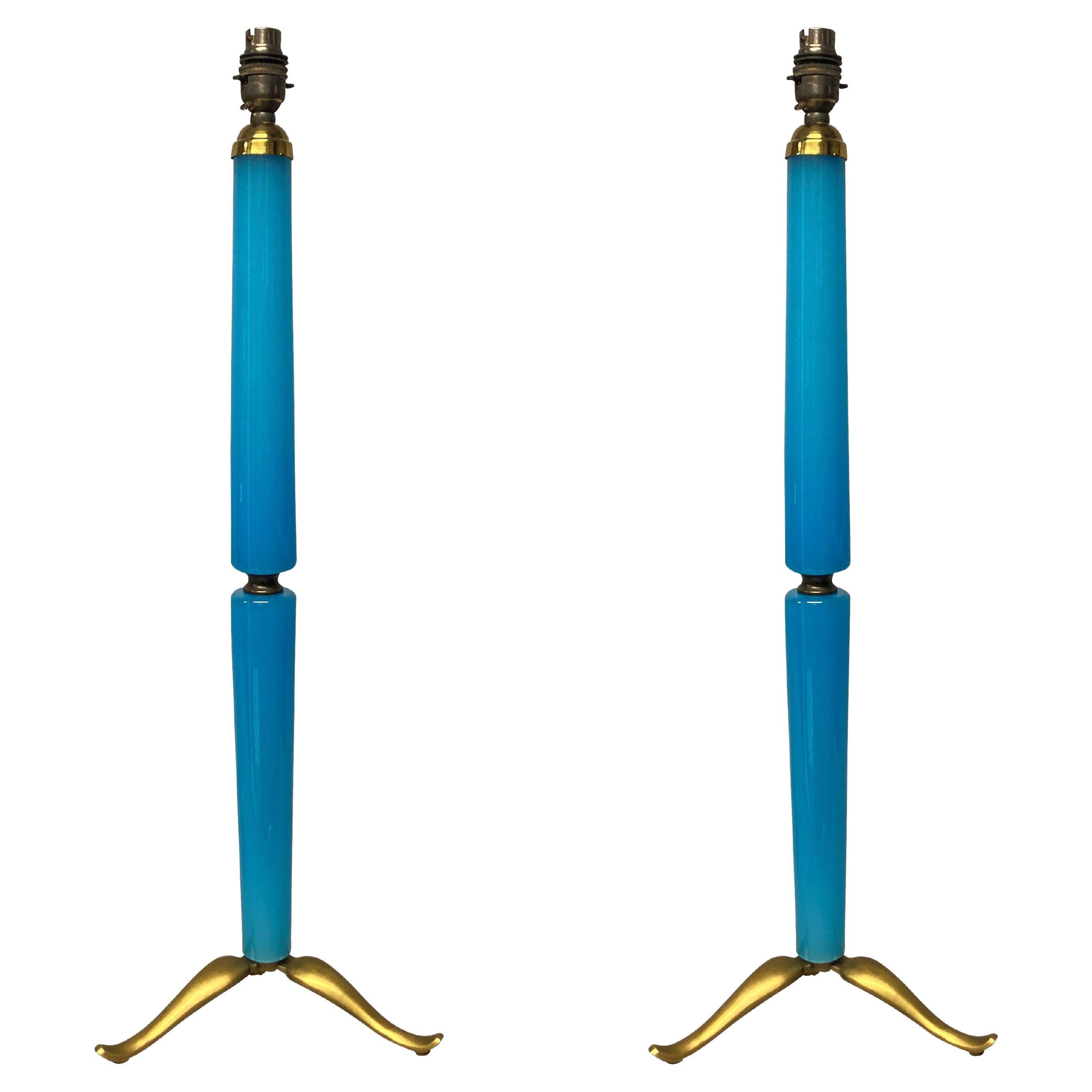 Pair Of Large Italian Pale Blue Glass Lamps