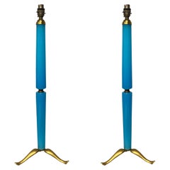 Pair Of Large Italian Pale Blue Glass Lamps