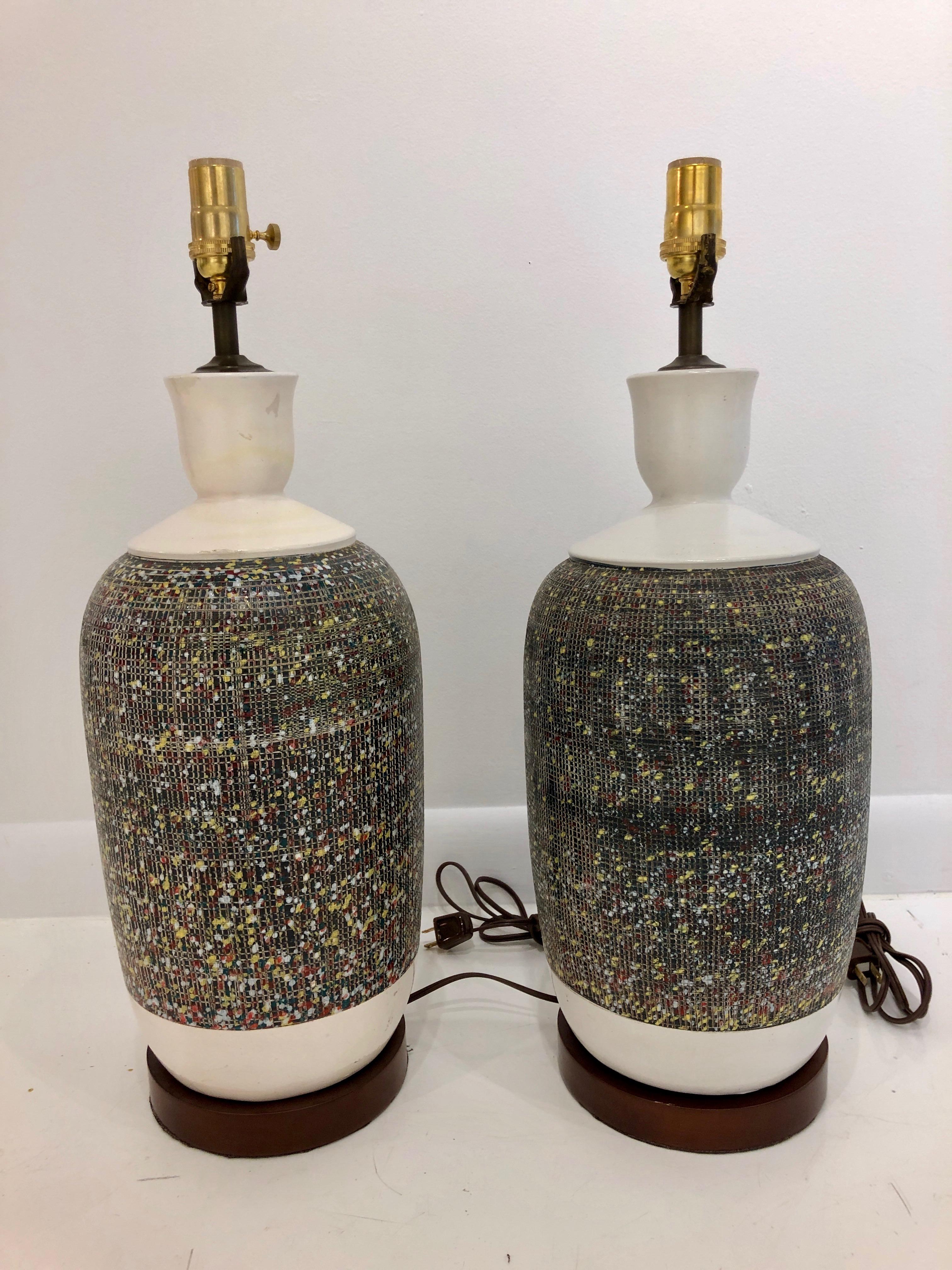 Mid-20th Century Pair of Large Italian Pottery Lamps For Sale