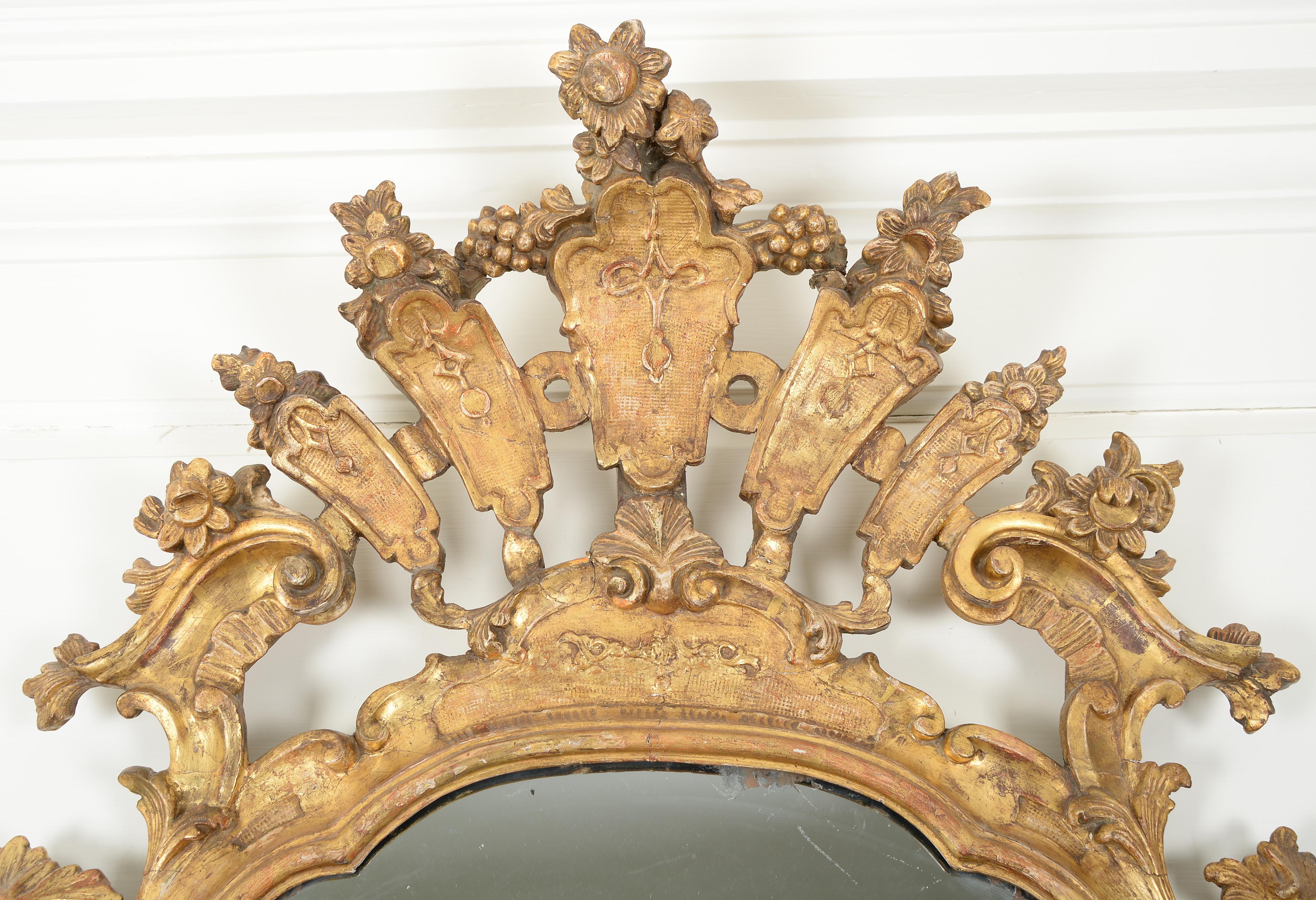 Pair of Large Italian Rococo Giltwood Mirrors (Girandoles) For Sale 2