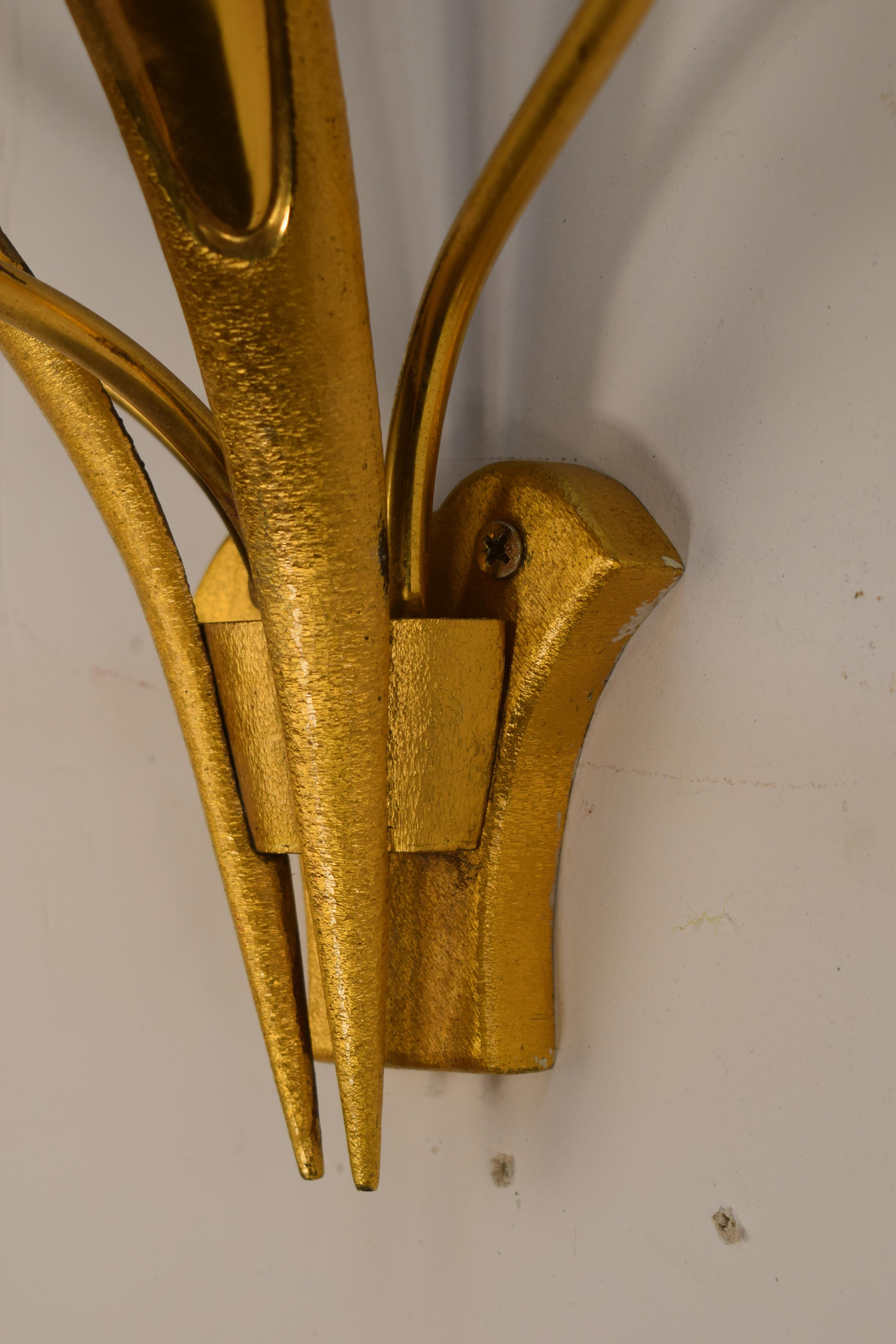 Brass Pair of Large Italian Sconces by Gaetano Sciolari, 1950s For Sale