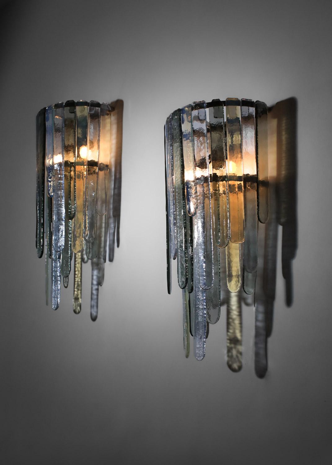 Pair of large Italian sconces Carlo Nason for Mazzega 70's in glass For Sale 9