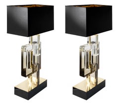 Paire de grandes lampes de bureau italiennes en verre de Murano