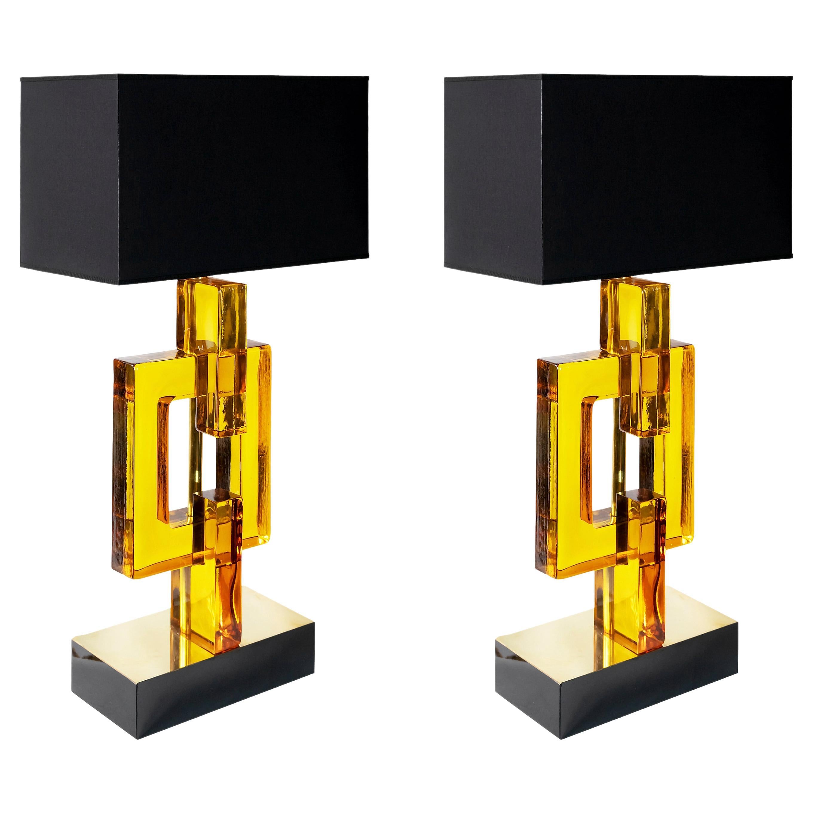 Pair of Large Italian Table Lamps in Murano Glass For Sale