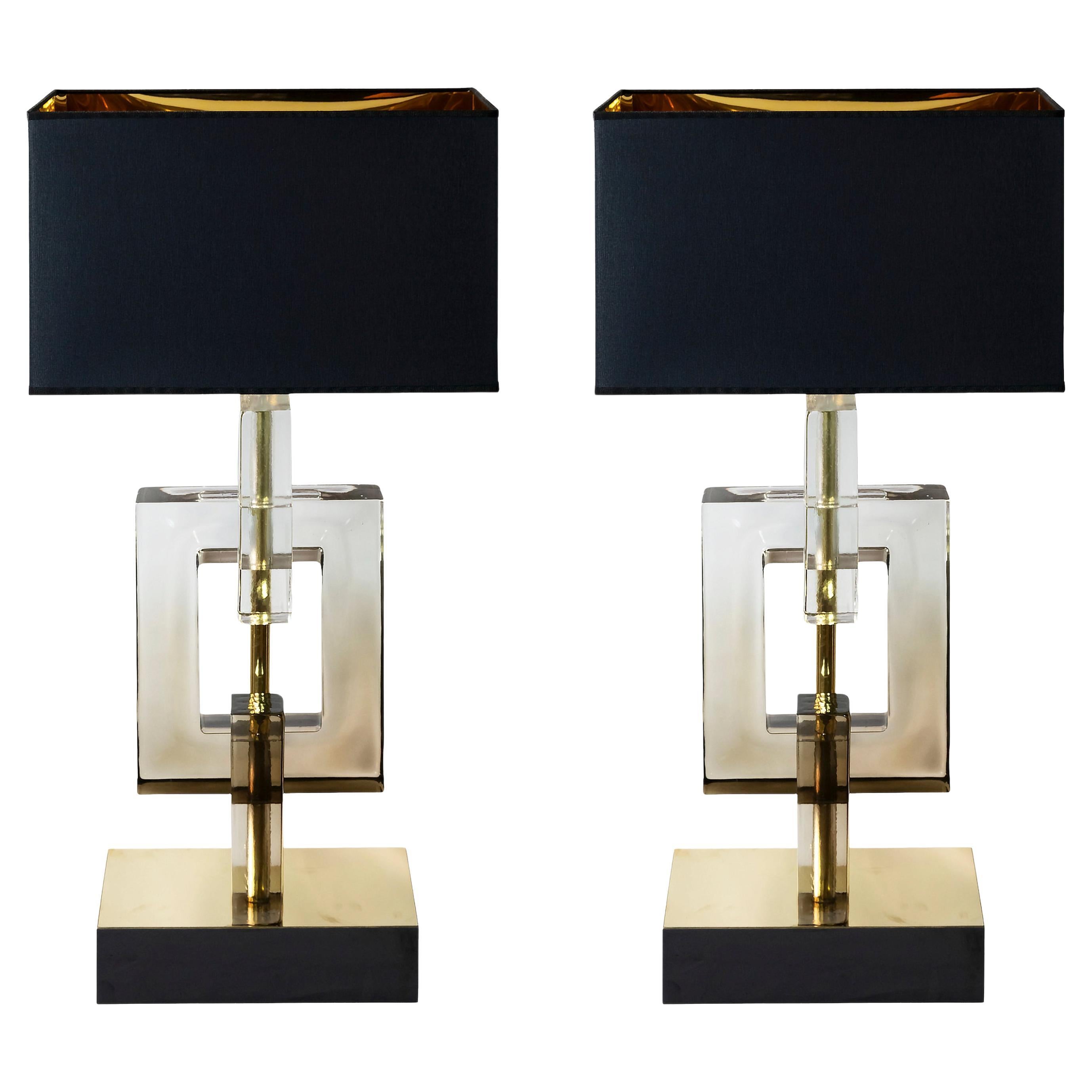 Pair of Large Italian Table Lamps in Murano Glass