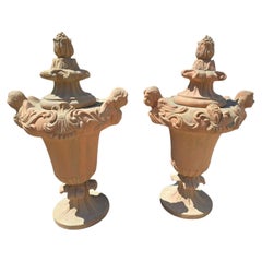 Pair of Large Italian Terracotta Garden Urns, 1970s