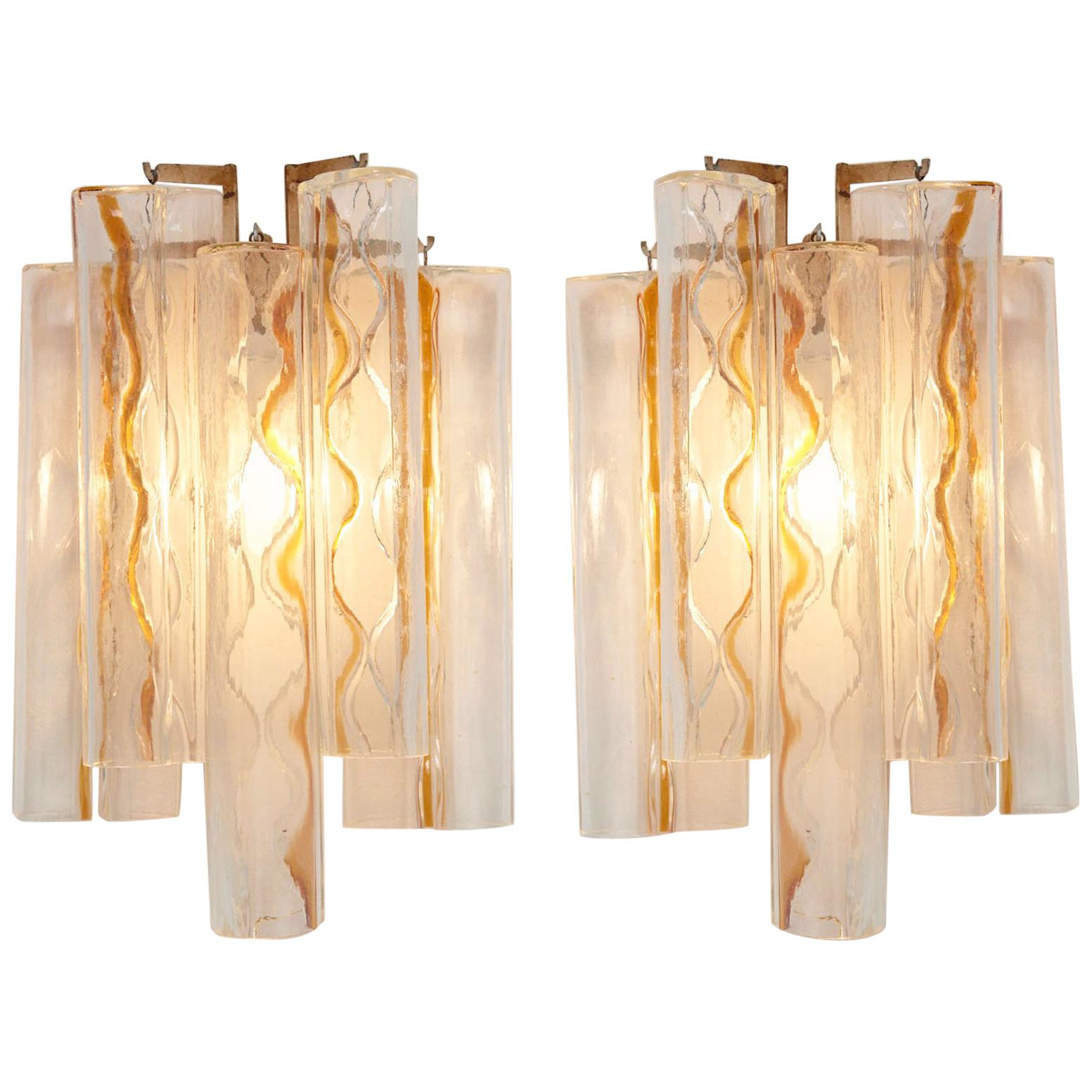 Pair of Large Italian Wall Sconces, Designed by Toni Zuccheri for Venini