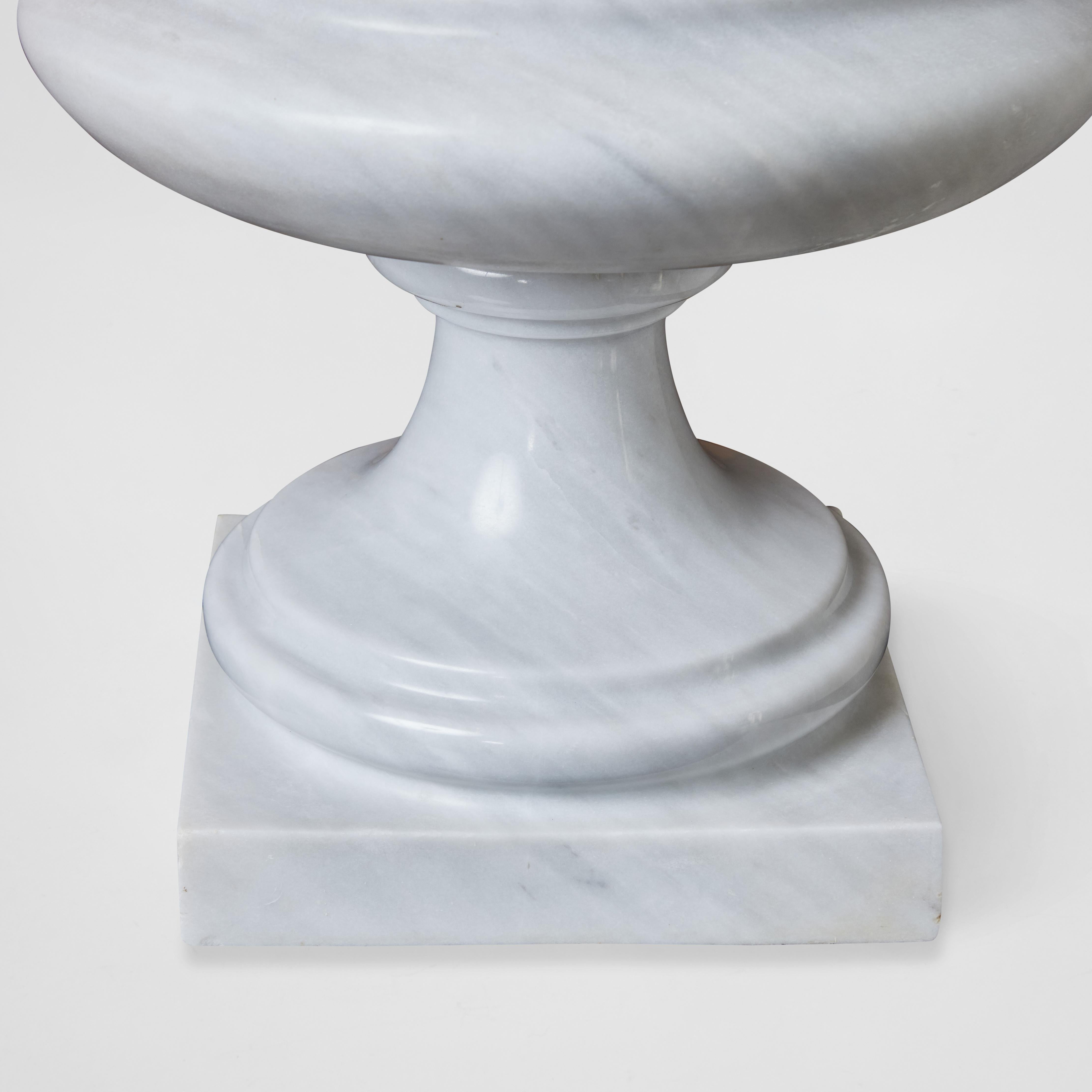 Pair of Large Italian White Carrara Marble Urns For Sale 5