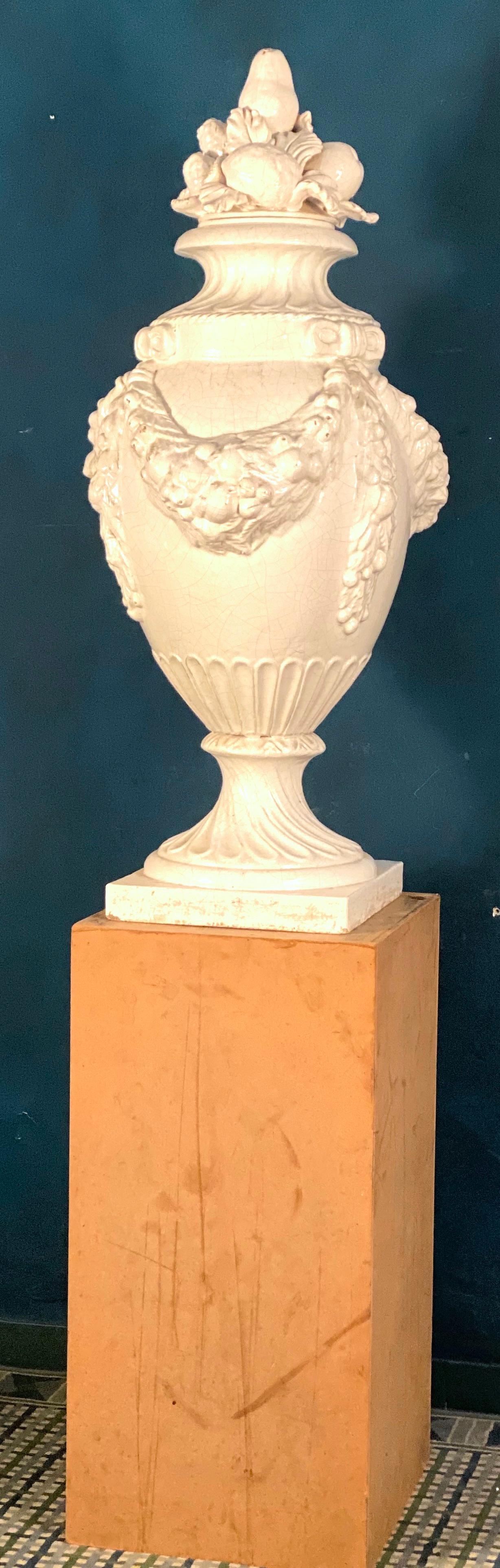 Pair of Large Italian White Ceramic Urn Vases For Sale 6