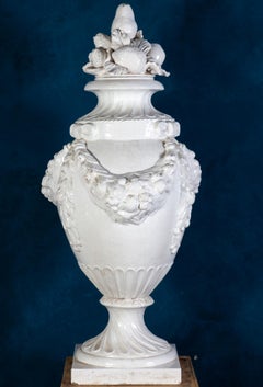 Pair of Large Italian White Ceramic Urn Vases