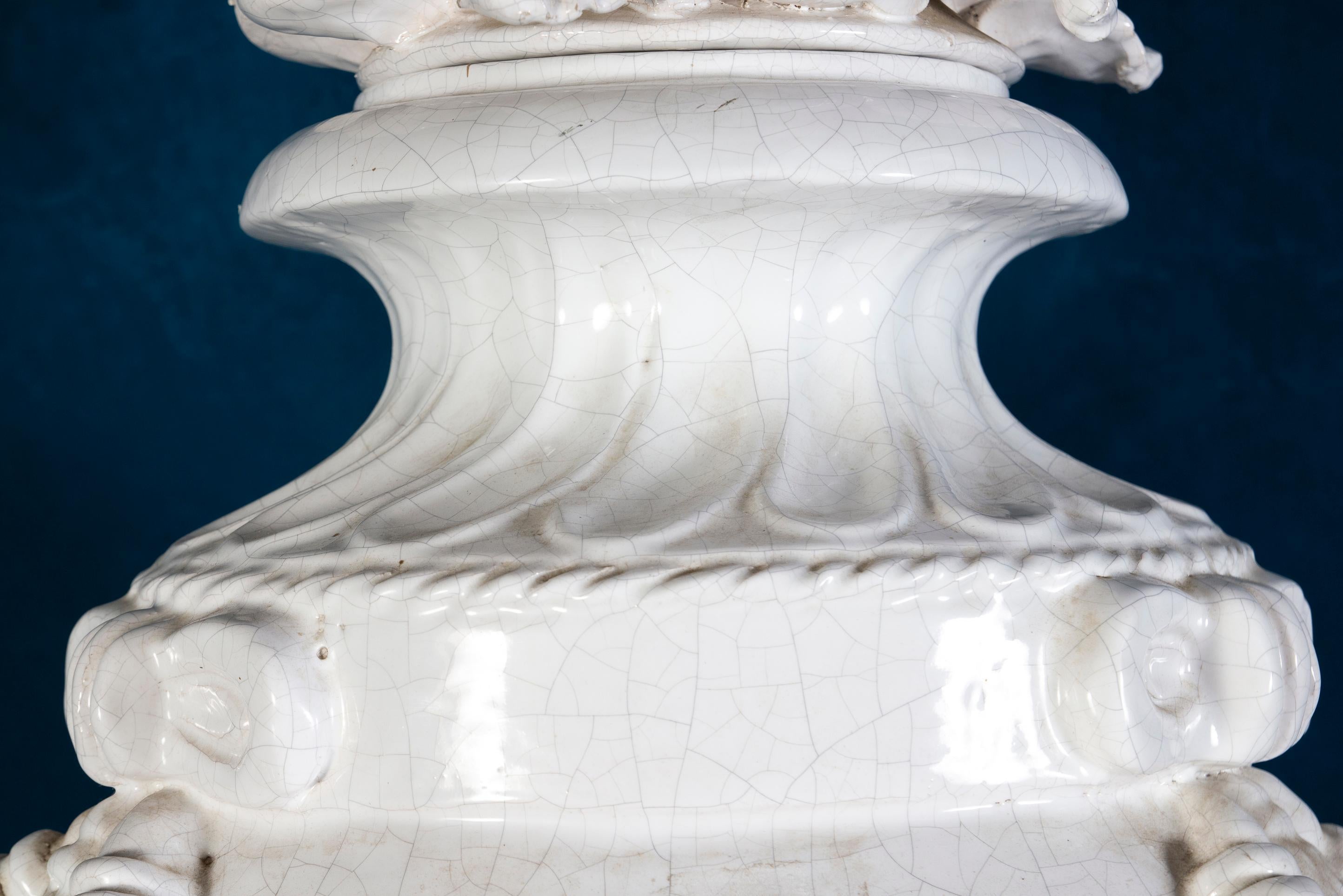 Pair of Large Italian White Ceramic Urn Vases For Sale 2