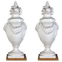 Pair of Large Italian White Ceramic Urn Vases