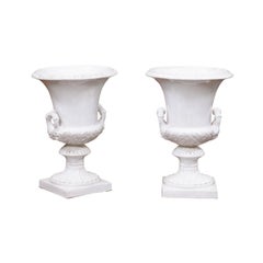 Pair of Large Italian White Glazed Urns, Neoclassical Style ca. 1890