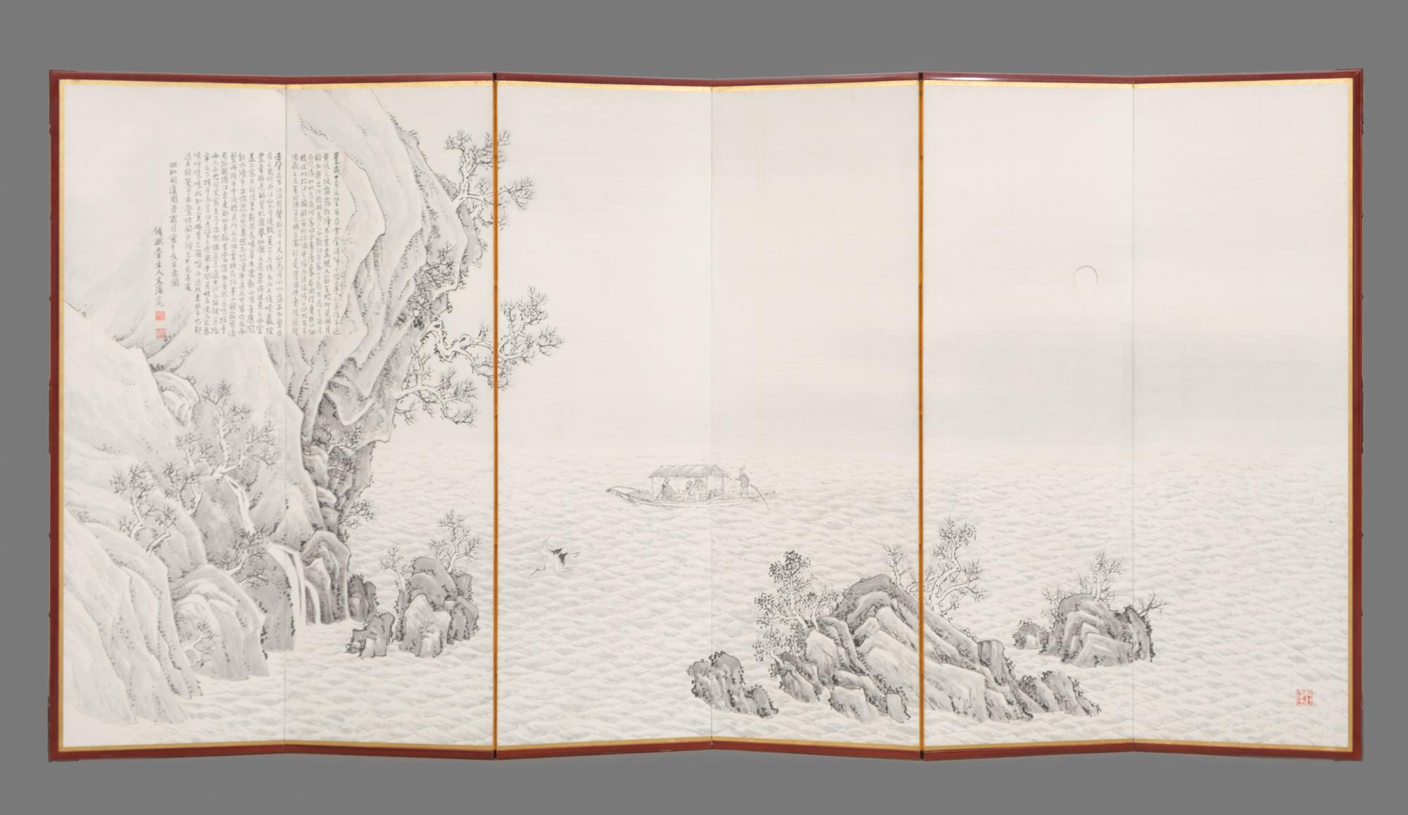 Pair of Large Japanese 6-Panel Nanga Sansui Folding Screens by Oka Buntô 岡文濤 4