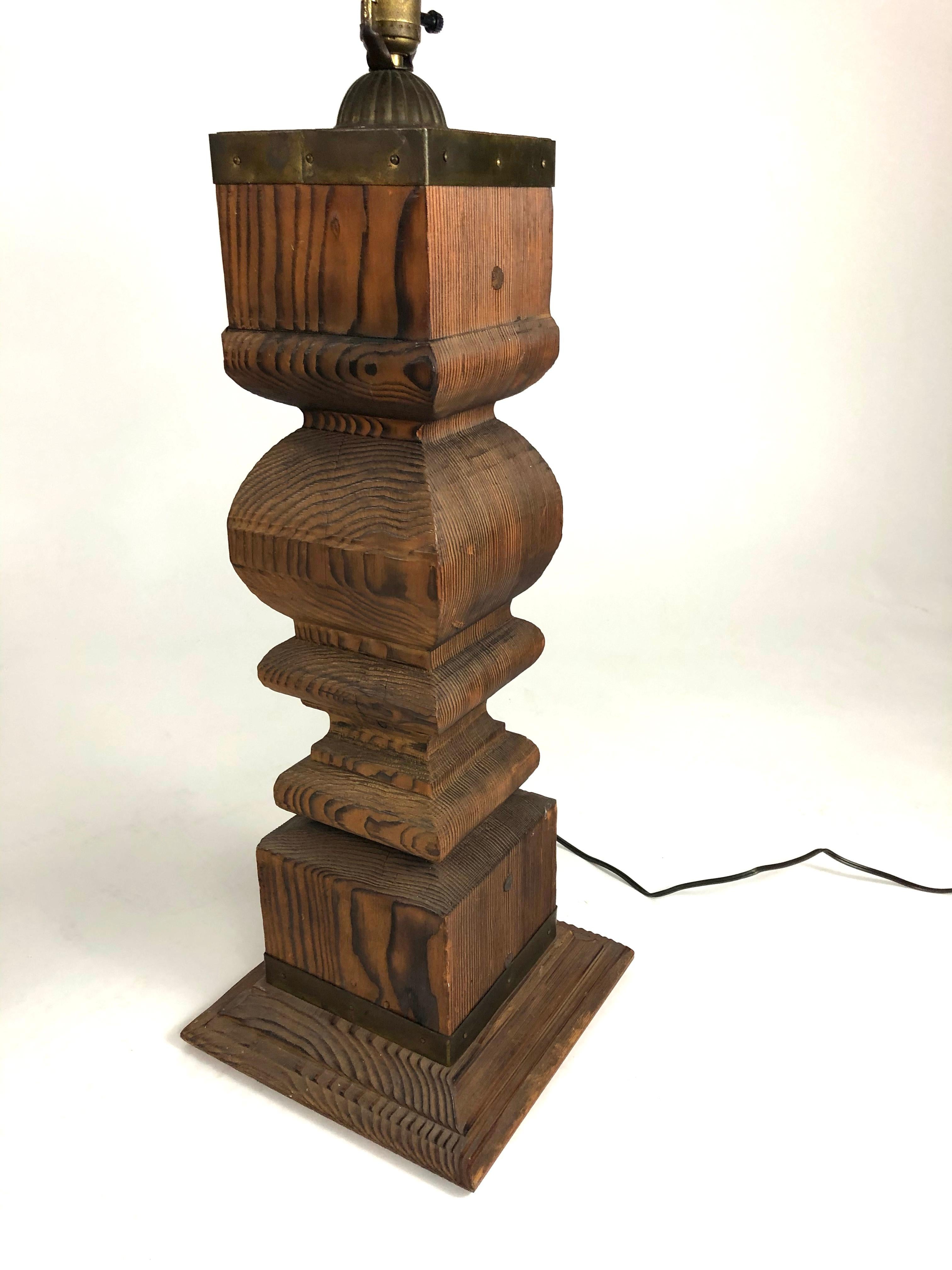 Carved Pair of Large Japanese Architectural Cypress Baluster Lamps
