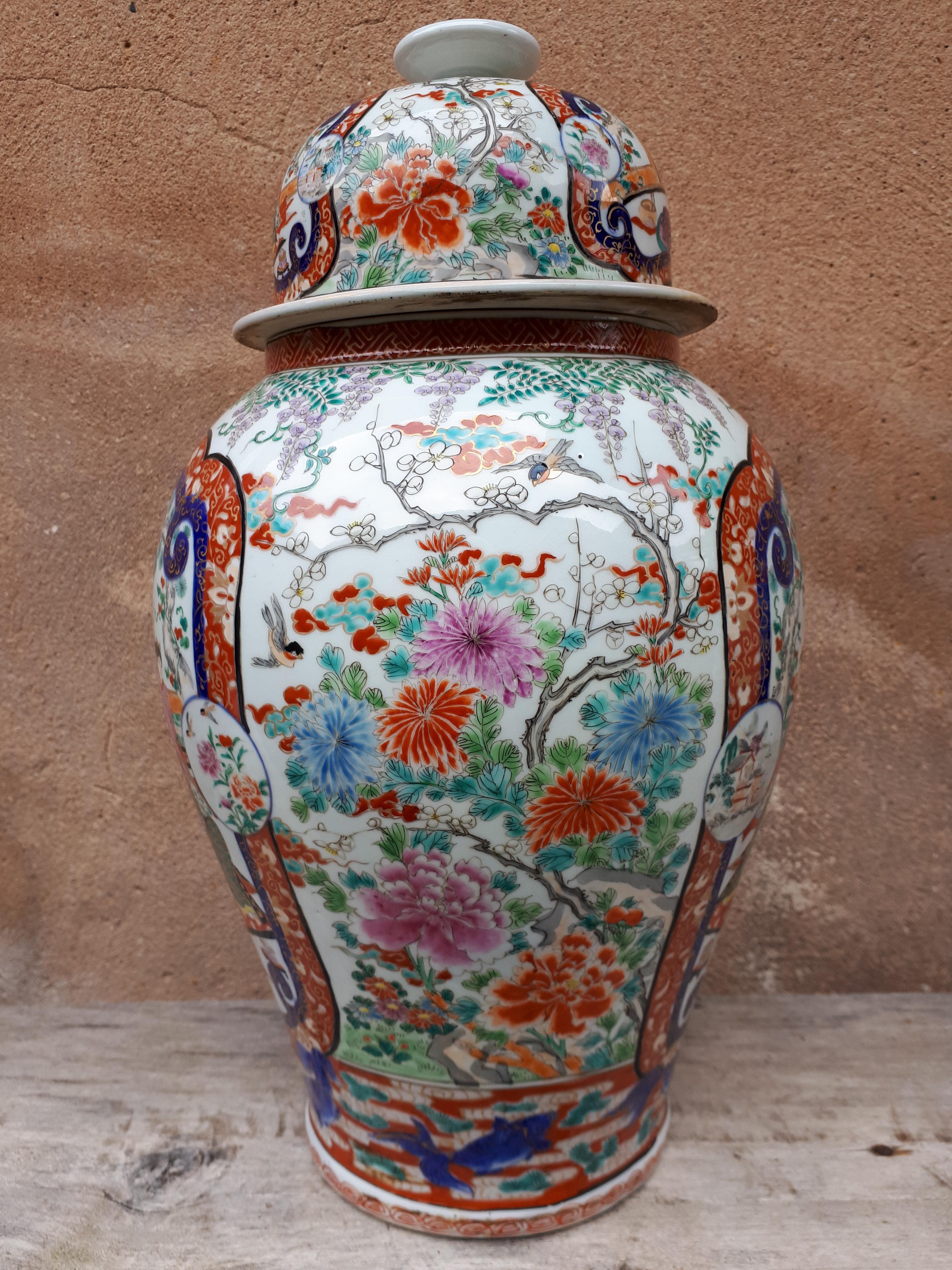 Enameled Pair of Large Japanese Arita 'Imari' Porcelain Vases, Japan Nineteenth For Sale