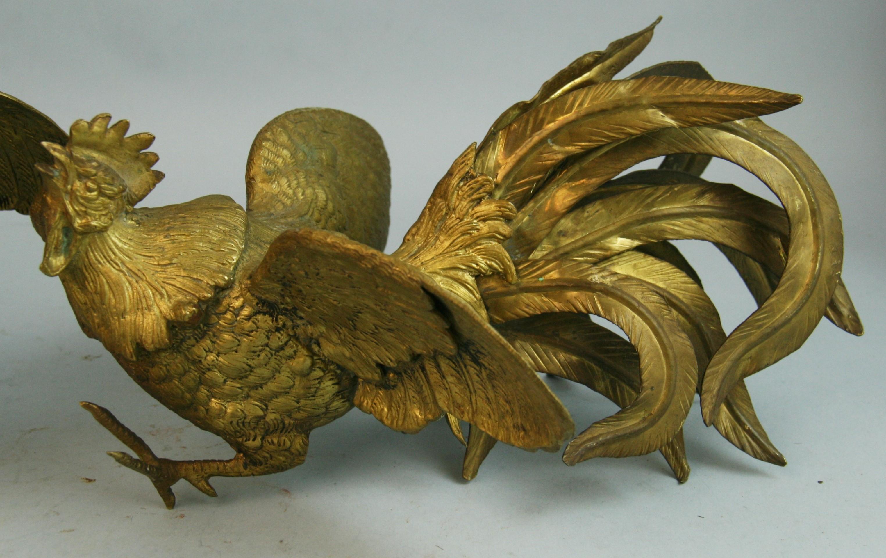 Pair of Large Japanese Brass Fighting Roosters Sculptures 3