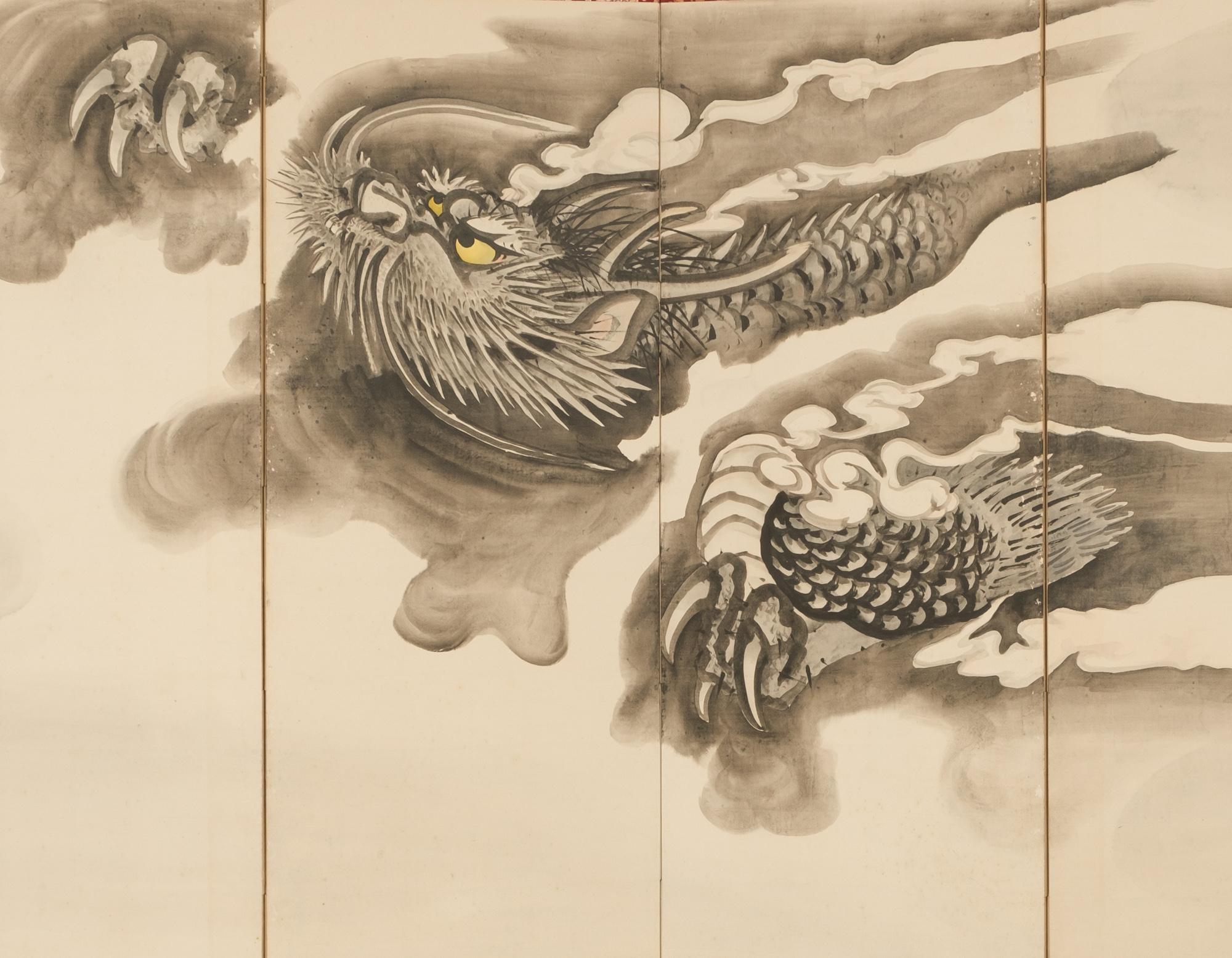 Pair of large Japanese byôbu 屏風 (folding screen) with dragon & tiger pairing 8