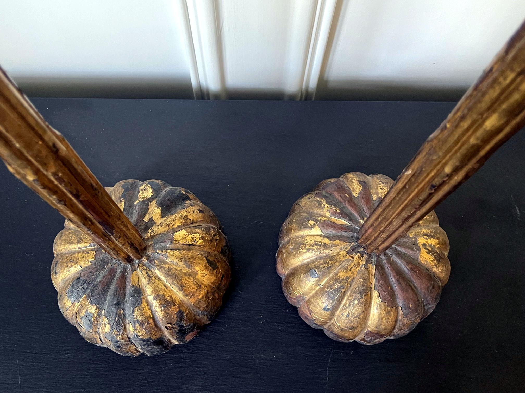 Pair of Large Japanese Carved Wood Temple Candleholders Edo Period For Sale 1
