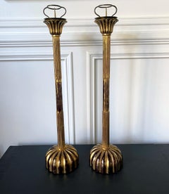 Pair of Large Japanese Carved Wood Temple Candleholders Edo Period
