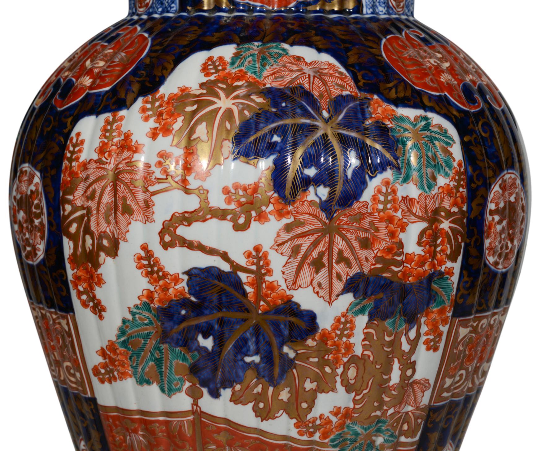 Glazed Pair of Large Japanese Imari 19th Century Table Lamps For Sale
