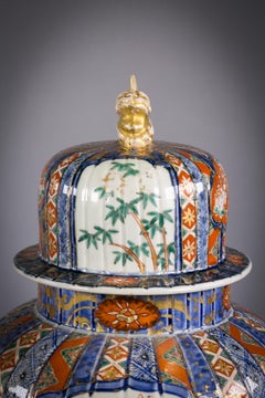 Pair of Large Japanese Imari Pattern Covered Vases, circa 1860