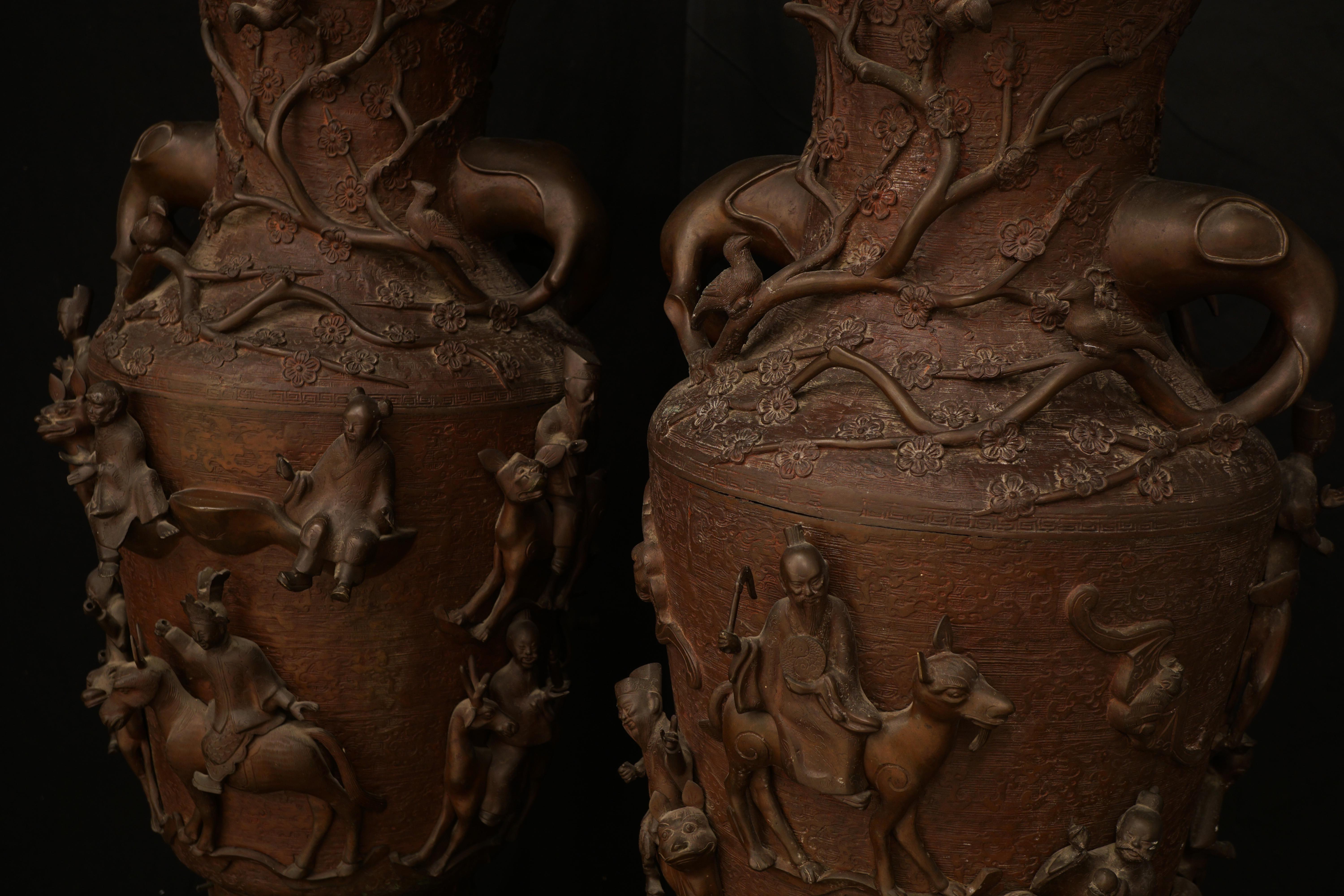 Pair of large Chinese late 19th century bronze vases from the Danish castle Sophienberg at Copenhagen. Depicted in the book 