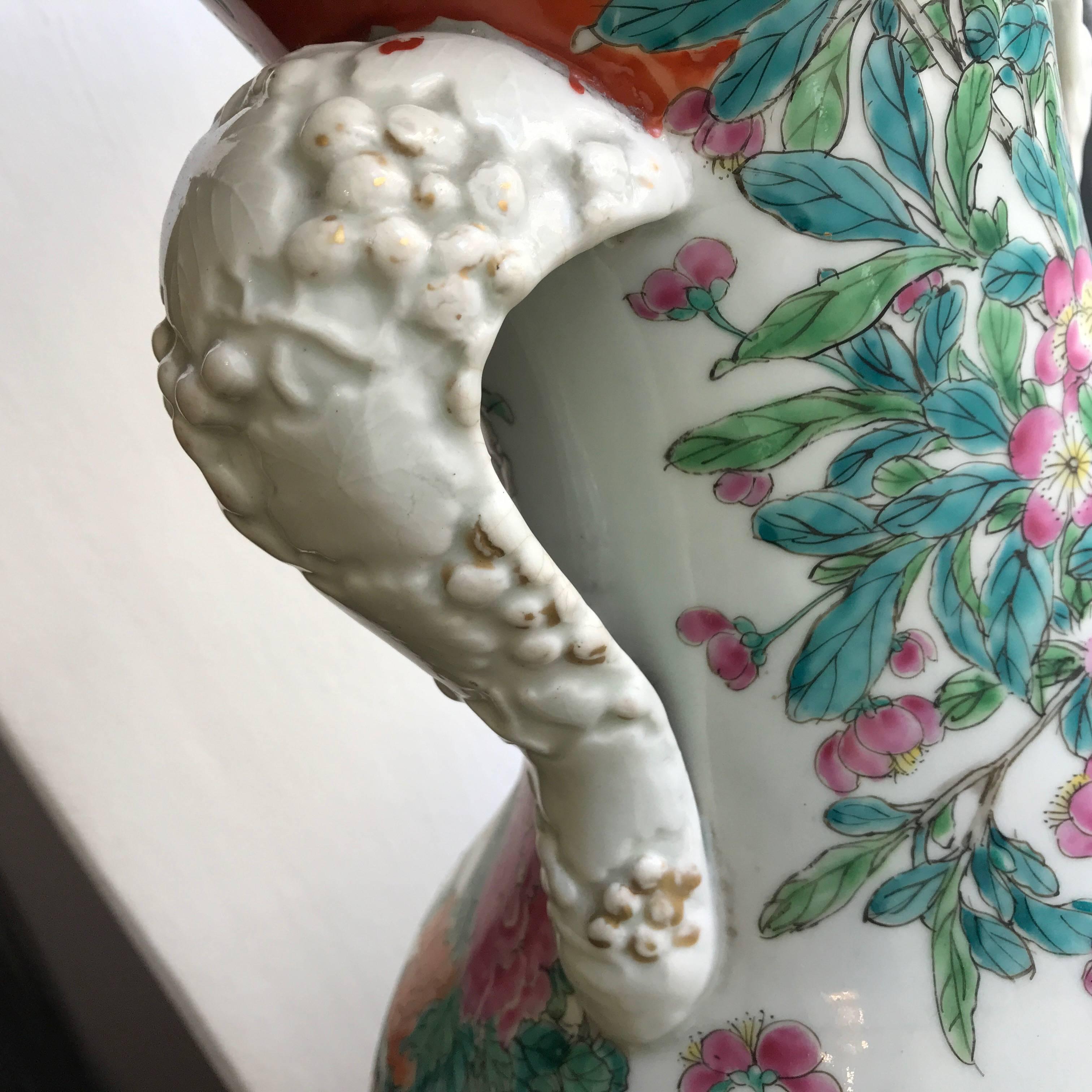 Pair of Large Japanese Porcelain Vases 19th Century Kutani Style 12