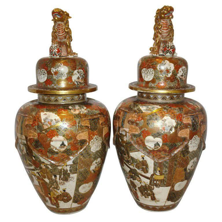 Pair of Large Japanese Porcelain Vases For Sale