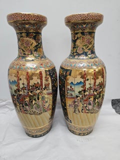 Pair of Large Japanese Satsuna Vases