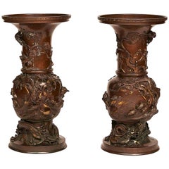 Pair of Large Bronze Japanese Vases, Meiji Period