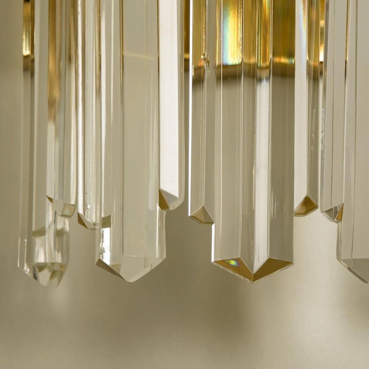 Austrian Pair of Large J.T. Kalmar Faceted Glass and Gilt Brass Sconces, Vienna, 1960s For Sale