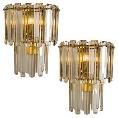 Pair of Large J.T. Kalmar Faceted Glass and Gilt Brass Sconces, Vienna, 1960s