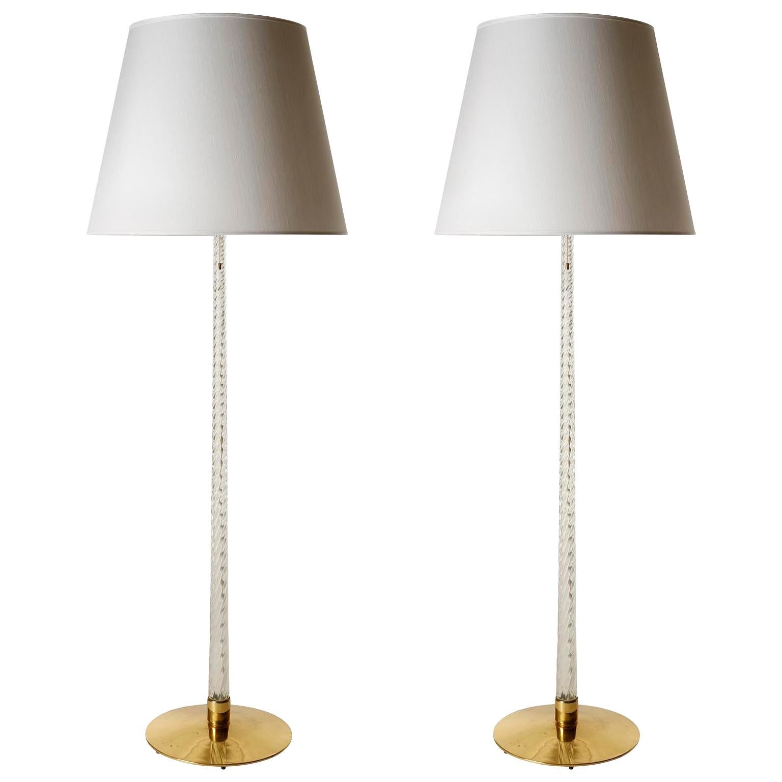 Pair of Large Kalmar Floor Lamps 'Glasschaft' no. 2134, Glass Rod Brass, 1960s For Sale