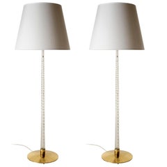 Pair of Large J.T. Kalmar Floor Lamps, Glass Rod Brass, 1960s