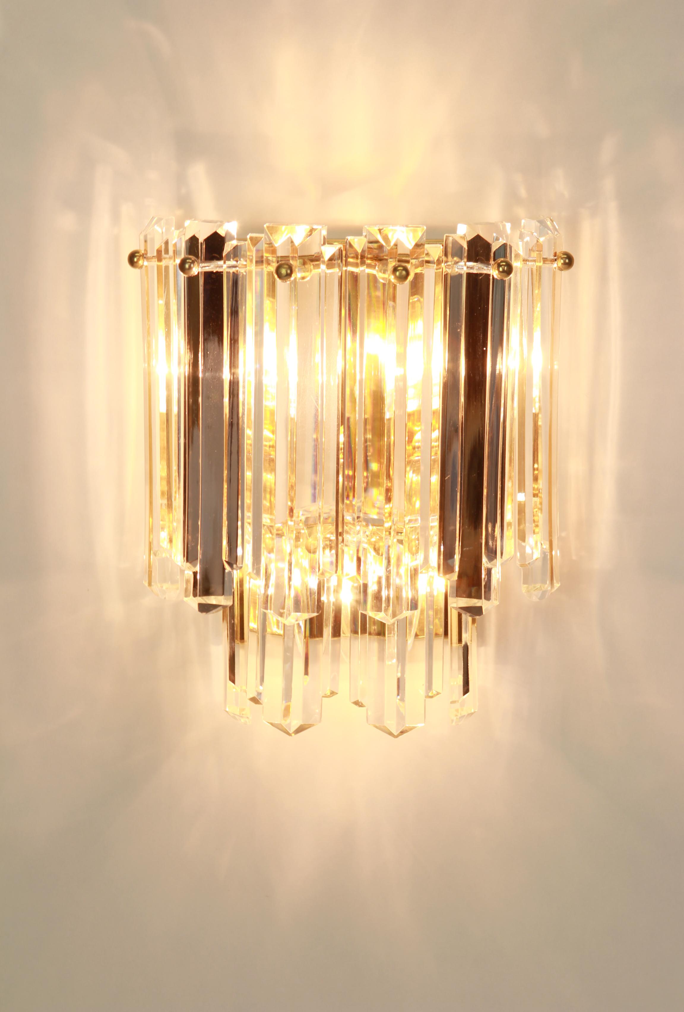 Mid-Century Modern Pair of Large Kalmar Crystal Glass Sconces Wall Lights, Austria, 1970s For Sale