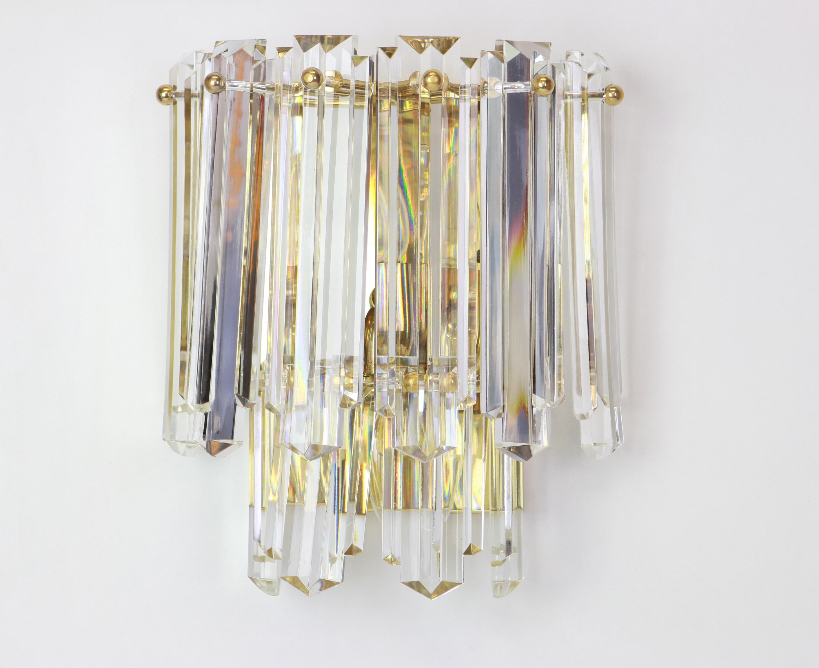 Pair of Large Kalmar Crystal Glass Sconces Wall Lights, Austria, 1970s In Good Condition For Sale In Aachen, NRW